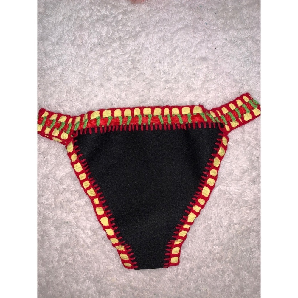 Y2K 2000 Crochet Triangle Bikini Set Rastafarian bae honeymoon anniversary sexy - Picture 5 of 6